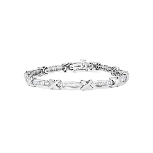 14K White Gold Baguette-Cut Diamond X-Link Bracelet – 2.00 CTW