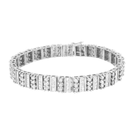 14K White Gold 4 7/8 Cttw Baguette & Round Brilliant-Cut Diamond Tennis Bracelet