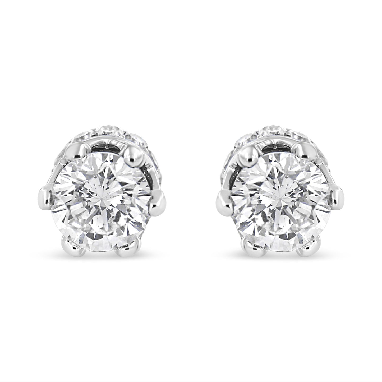 14K White Gold 2.0 Cttw Round Cut Prong-Set Diamond Crown Stud Earrings