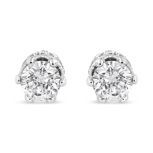 14K White Gold 2.0 Cttw Round Cut Prong-Set Diamond Crown Stud Earrings
