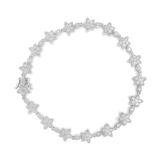 14k White Gold Diamond Blossom Link Bracelet – 1 1/5 Cttw
