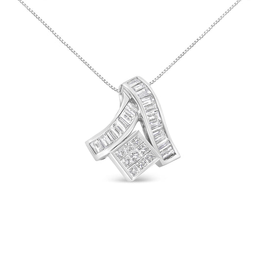 14K White Gold 1 7/8 Cttw Princess & Baguette Cut Mixed Geometry Diamond Pendant Necklace