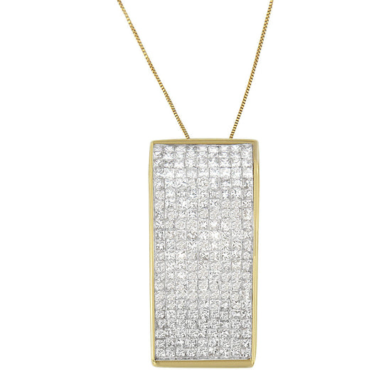 14K Yellow Gold 2 5/8 Cttw Princess Cut Diamond Block Pendant Necklace