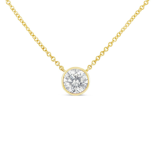 10K Yellow Gold 1/5 Carat Round Brilliant-Cut Diamond Modern Bezel-Set Solitaire Pendant Necklace (H–I Color, SI Clarity) | Adjustable 16"–18" Cable Chain