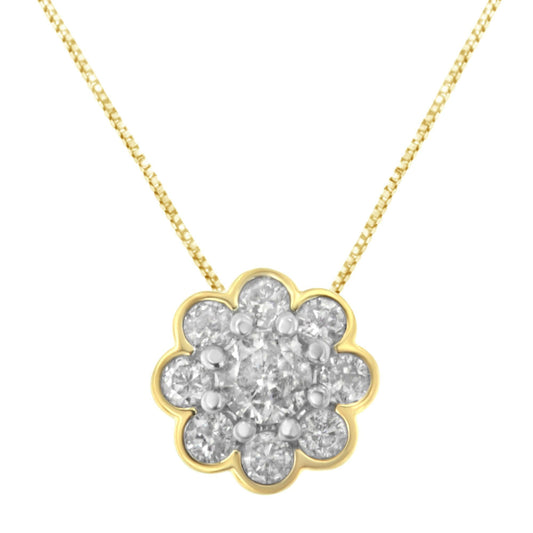10K Yellow Gold Plated Sterling Silver Diamond Flower Cluster Pendant Necklace