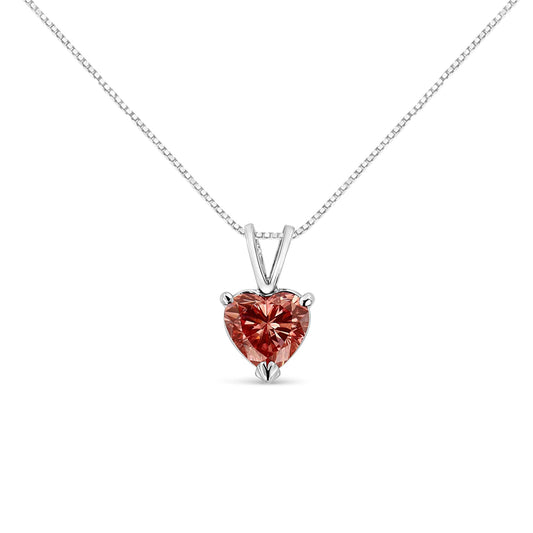 14K White Gold Pink Lab-Grown Heart Diamond Solitaire Necklace – 18"
