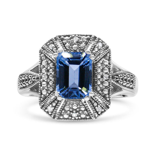 Sterling Silver Emerald-Cut Blue Topaz & Diamond Accent Cocktail Ring