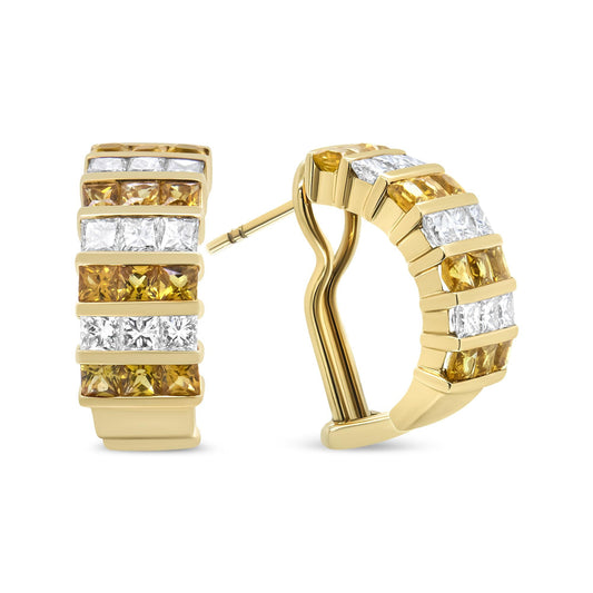 18K Yellow Gold 1 3/4 CTW Diamond & Yellow Sapphire Huggie Hoop Earrings