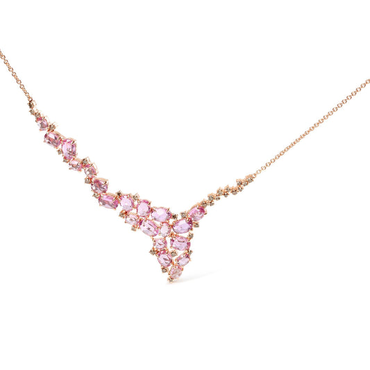 18K Rose Gold Pink Sapphire & Diamond Cluster Cascade Necklace – 1/2 CTW