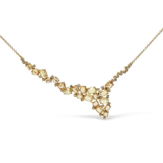 18K Yellow Gold Yellow Sapphire & Brown Diamond Cluster Cascade Necklace – 1/2 CTW Diamonds