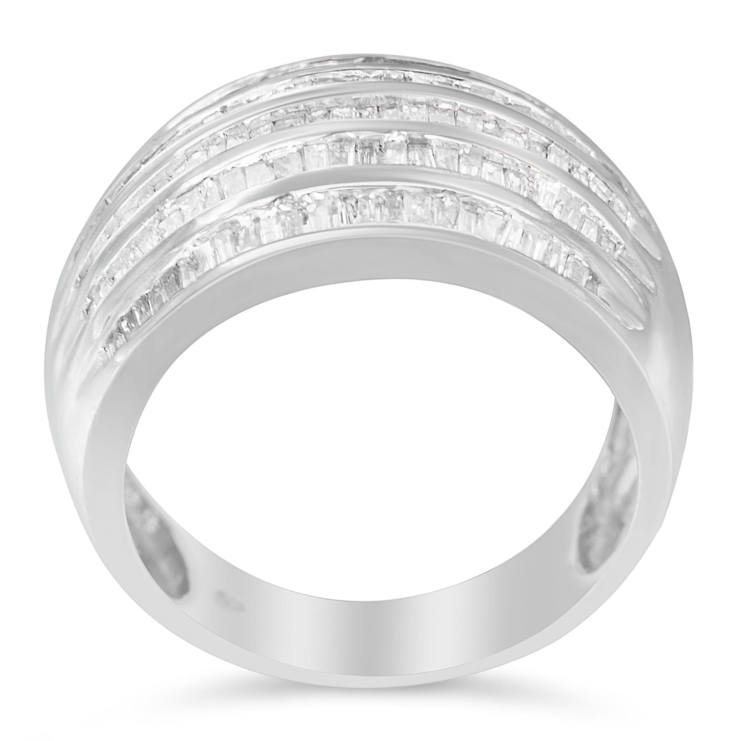 Sterling Silver Six-Row Baguette Diamond Band – 1.0 Ctw