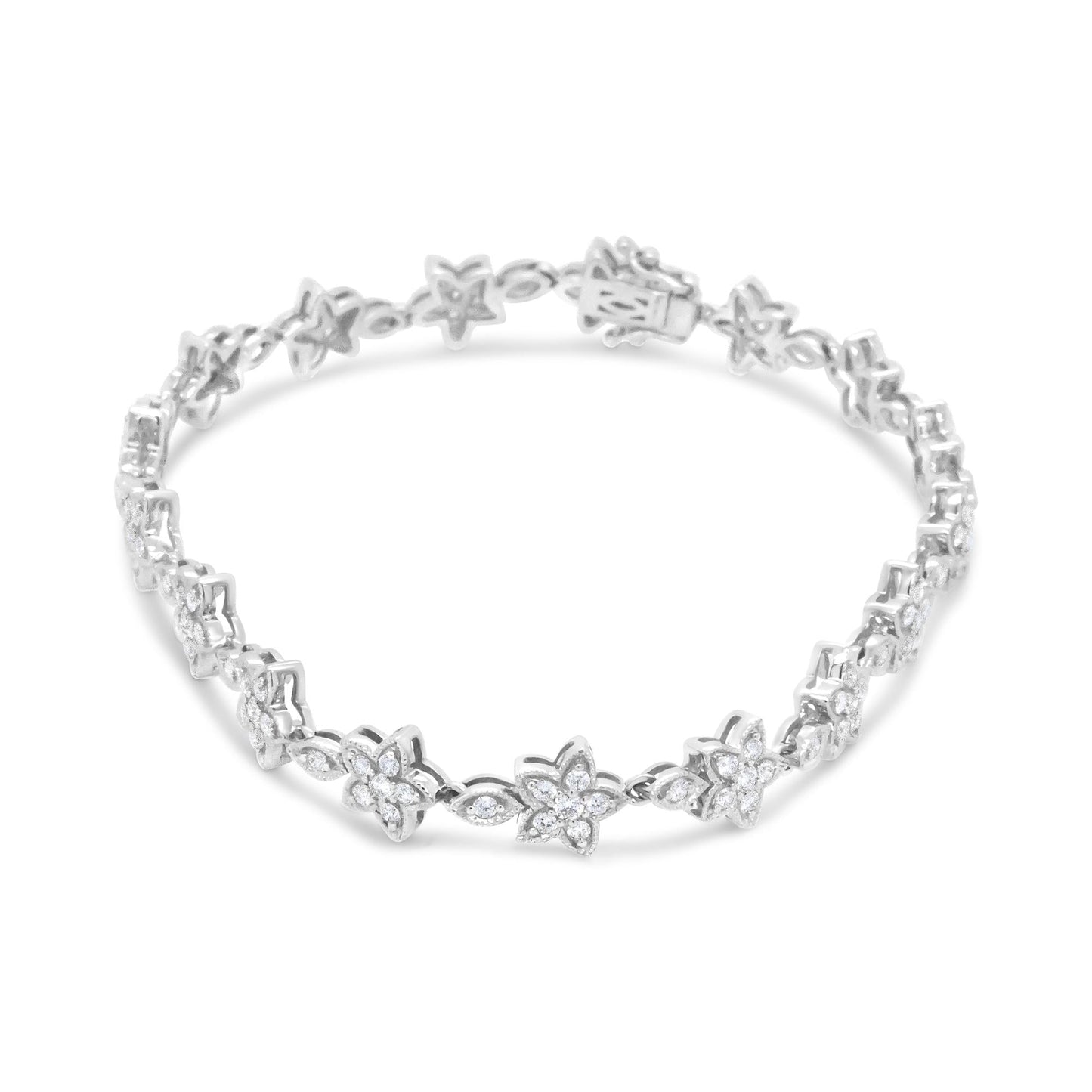 14k White Gold Diamond Blossom Link Bracelet – 1 1/5 Cttw