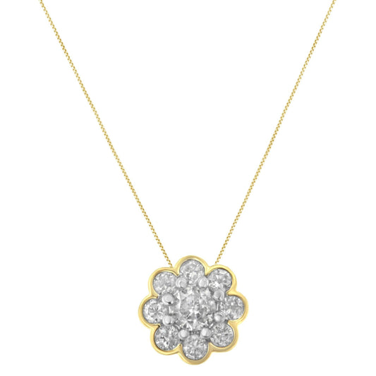10K Yellow Gold Plated Sterling Silver Diamond Flower Cluster Pendant Necklace