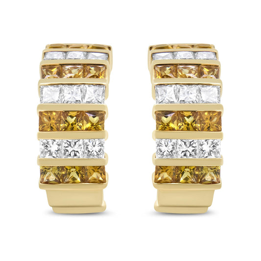 18K Yellow Gold 1 3/4 CTW Diamond & Yellow Sapphire Huggie Hoop Earrings