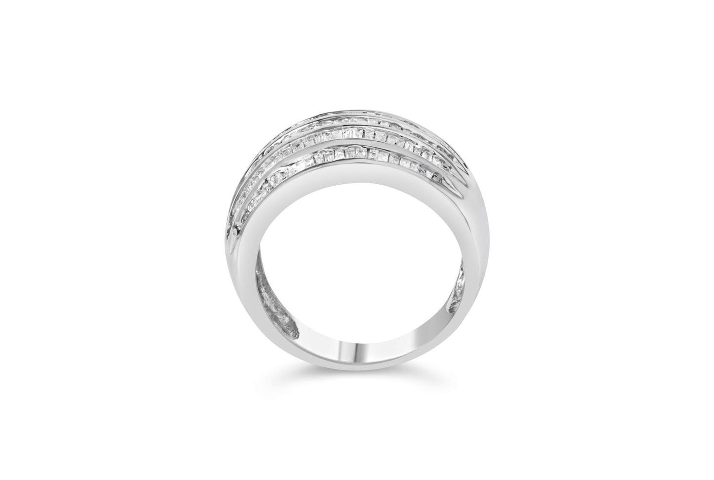 Sterling Silver Six-Row Baguette Diamond Band – 1.0 Ctw