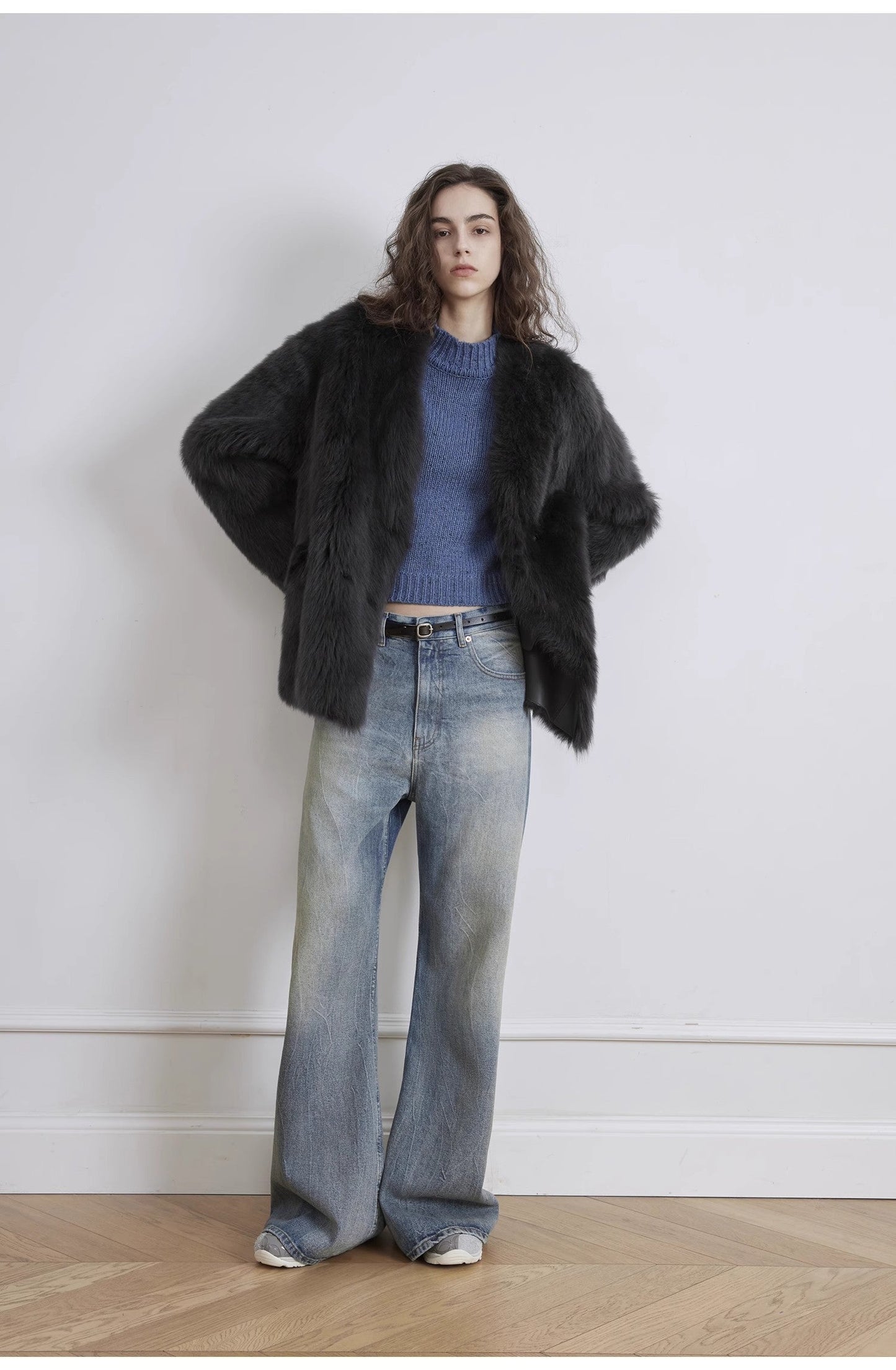 Modern Deconstructed Chicken-Claw Wrinkled Wide-Leg Jeans