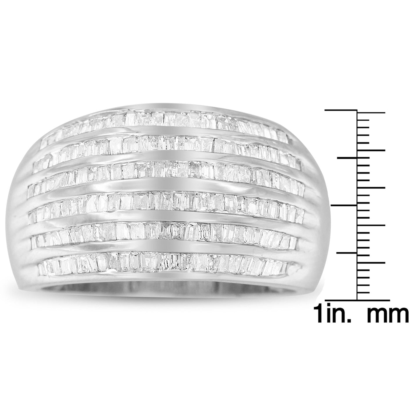 Sterling Silver Six-Row Baguette Diamond Band – 1.0 Ctw