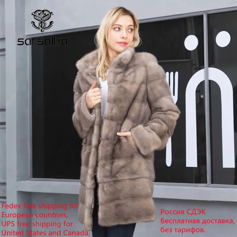 SARSALLYA Full Pelt Natural Mink Fur Coat — Mandarin Collar Edition