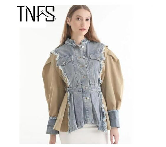 Wholesale Ripped Patchwork Denim Jacket for Women