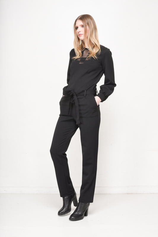 Black Jumpsuit with Victor Vasarely-Inspired Mesh Panels