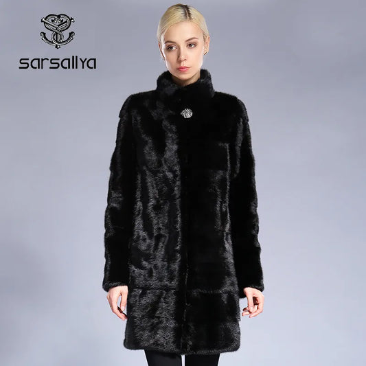 SARSALLYA Full Pelt Natural Mink Fur Coat — Mandarin Collar Edition