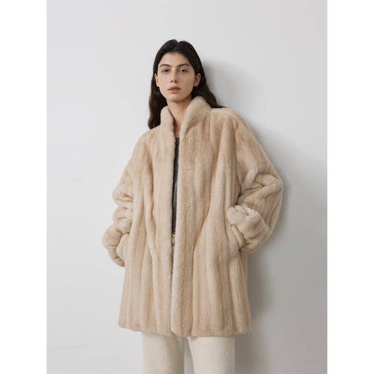The Kopenhagen Violet — Velvet Whole Mink Stand-Collar Jacket