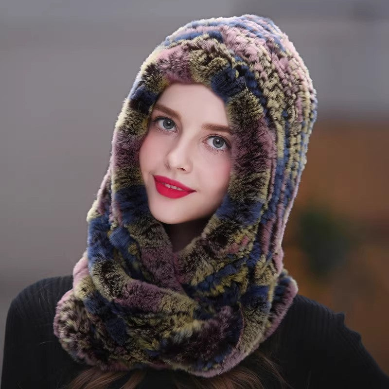 The Winter Veil — Double-Sided Rex Rabbit Fur Hat & Scarf Duo