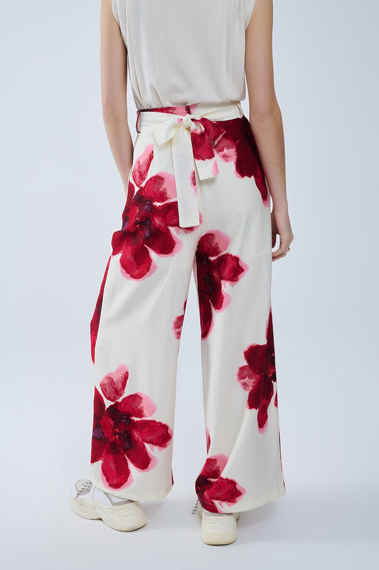 Floral Wide-Leg Boho Pants with Matching Belt