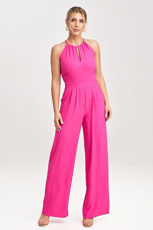 Sleeveless Wide-Leg Neck-Tie Jumpsuit