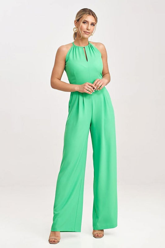 Sleeveless Wide-Leg Neck-Tie Jumpsuit