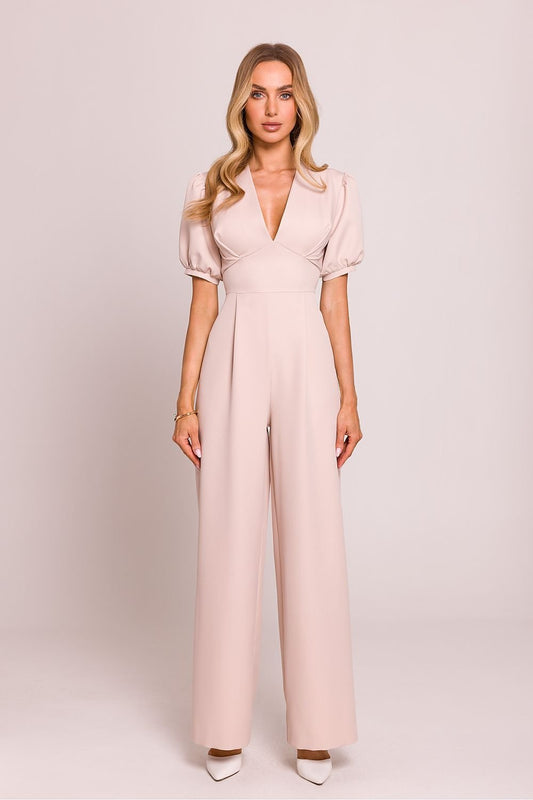 V-Neck Puff Sleeve Jumpsuit