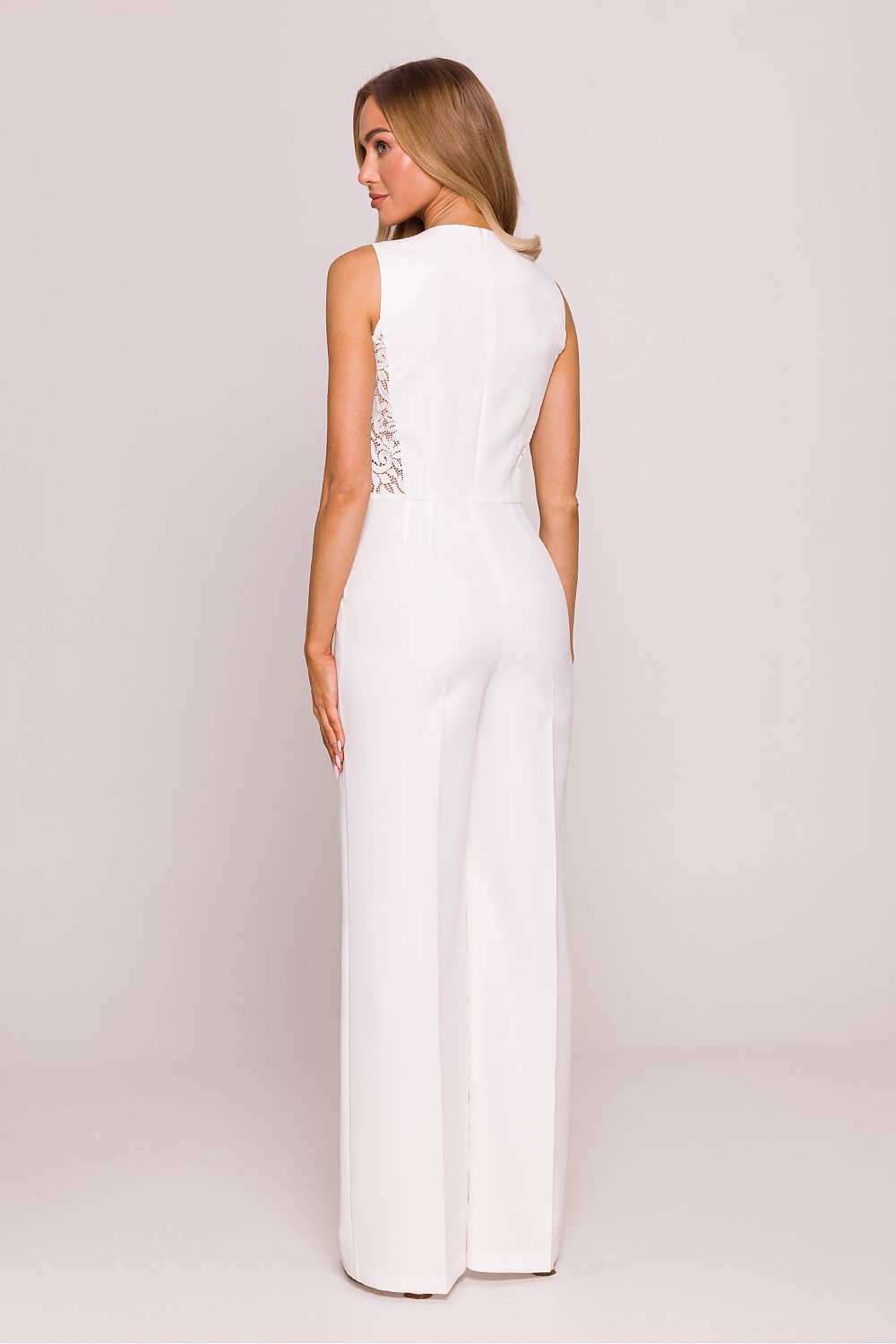 Geometric Lace Panel Wide-Leg Jumpsuit