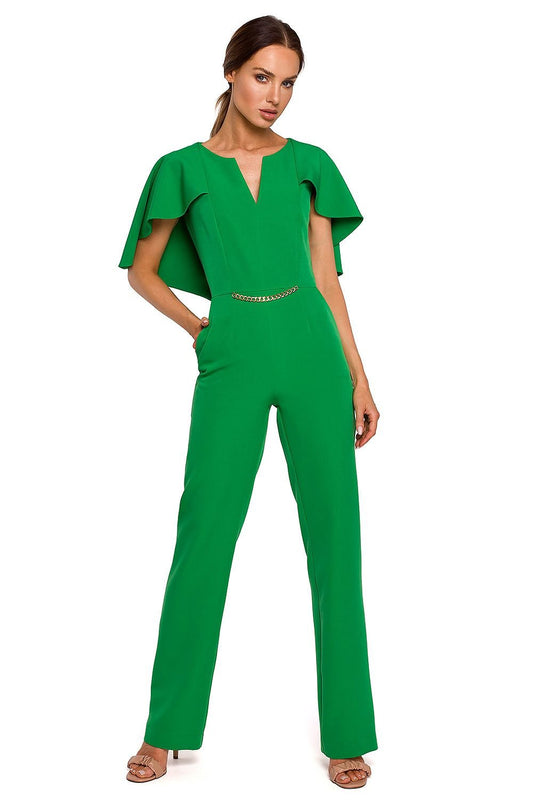 Cape-Detail Chain Accent Pantsuit