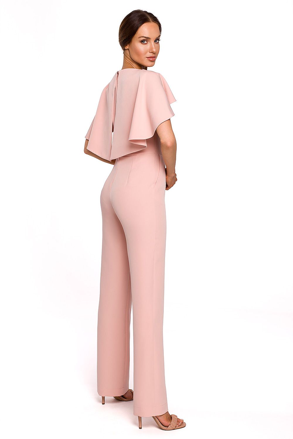 Cape Detail Chain-Accent Pantsuit