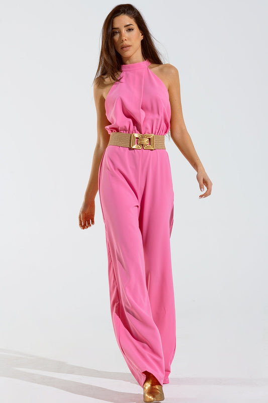 High-Collar Sleeveless Wide-Leg Party Jumpsuit