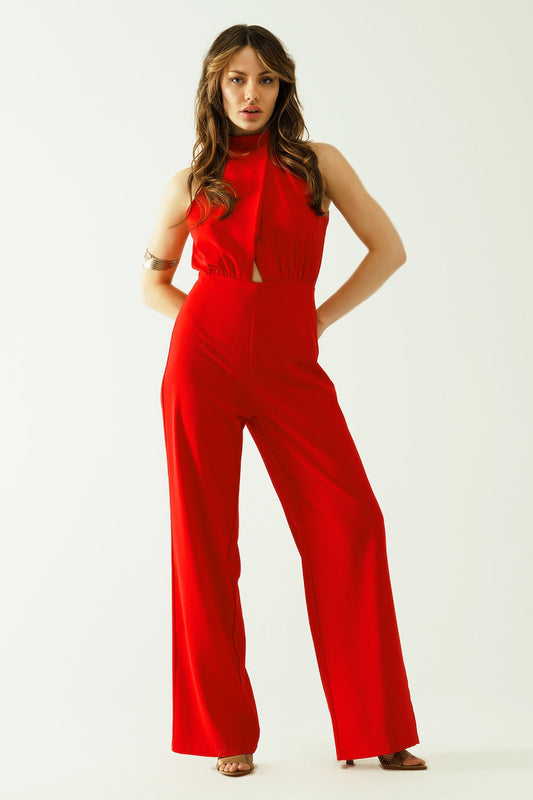 High-Collar Sleeveless Wide-Leg Party Jumpsuit