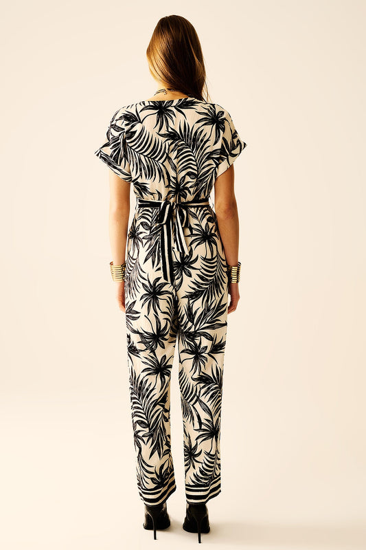 Floral Polo-Collar Short-Sleeve Jumpsuit